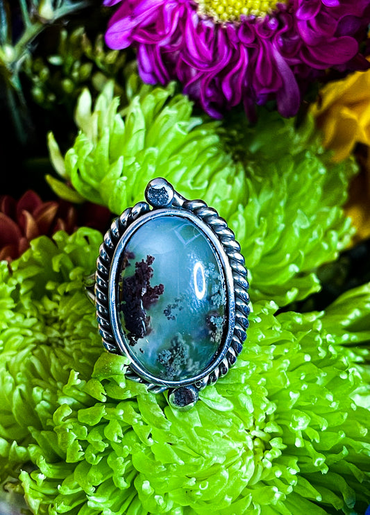 Gaia's Embrace: Moss Agate Ring